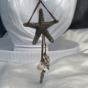 Robert Rose Necklace Starfish Lariat Leather Long 36" Seashells Seahorse Boho